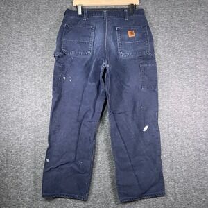 Carhartt Navy Blue Duck Canvas Carpenter Carpenter Pants Mens 36x30 Distressed